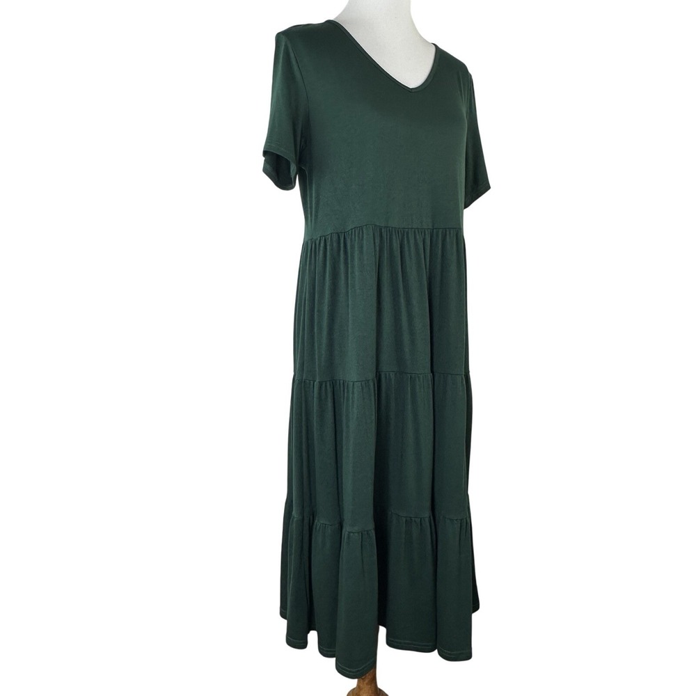Berydress Short Sleeve Midi Tiered V-neck Dress Comfort Green Womens XL‎